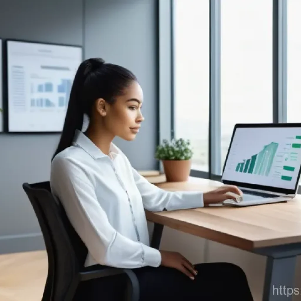 지속가능성 컨설팅 스타트업 창업 가이드 - A determined young female solo entrepreneur, dressed in smart business casual, is working efficientl...