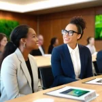 지속가능성 컨설팅 프레젠테이션 스킬 - **Prompt 1: Engaging Storytelling for Sustainability**
    A diverse group of business professionals...