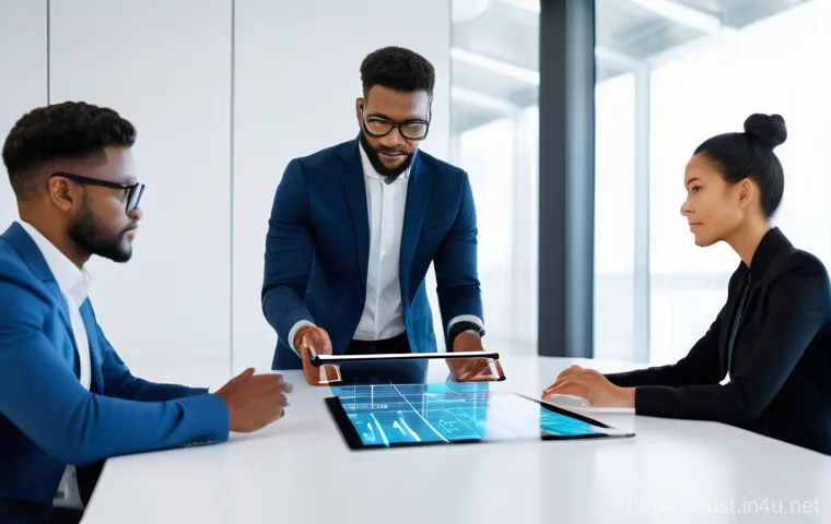 지속가능성 컨설팅 자격증 시험 대비 - **Image Prompt:** A diverse team of 3-4 professionals, including men and women of various ethnicitie...