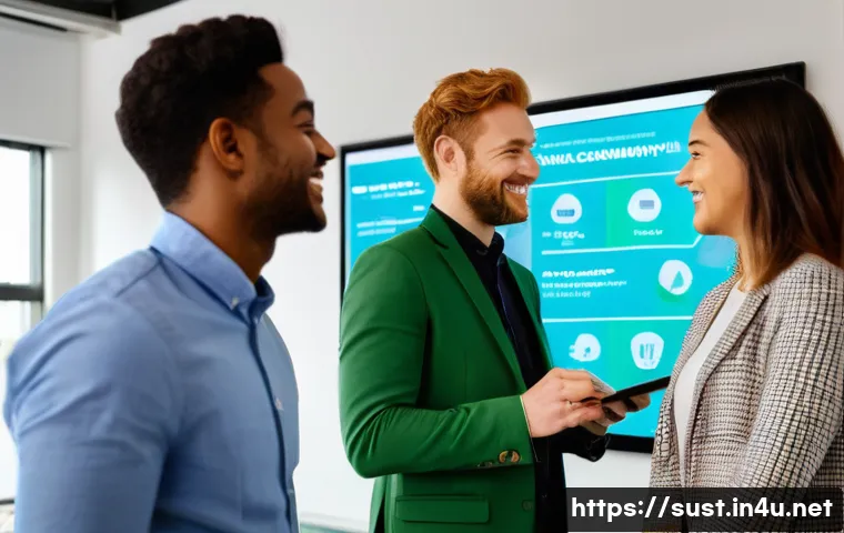 지속가능성 컨설팅에서의 커뮤니케이션 전략 - **Prompt:** A diverse group of young, enthusiastic business professionals (men and women, various et...